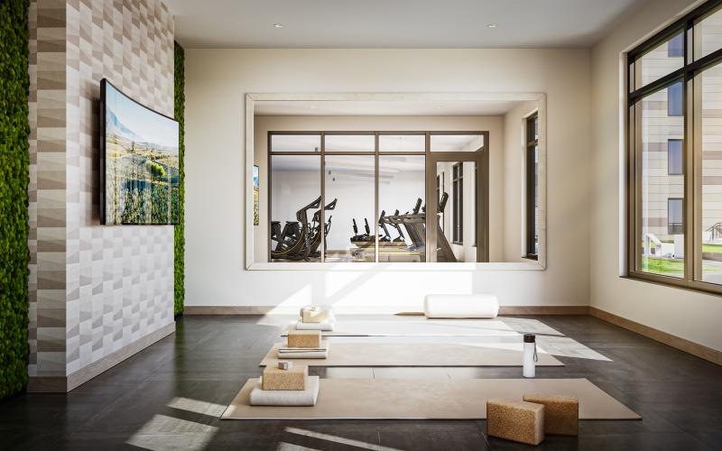a room with a large glass window